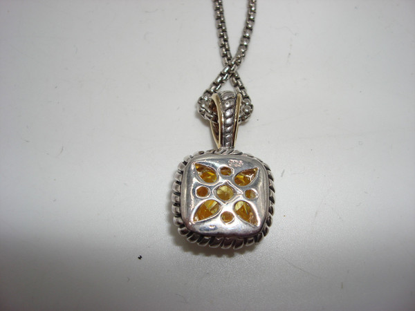 Vintage Sterling Silver & Lemon Quartz Pendant Necklace & Earrings Set (925 Italy)