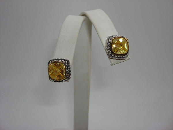 Vintage Sterling Silver & Lemon Quartz Pendant Necklace & Earrings Set (925 Italy)