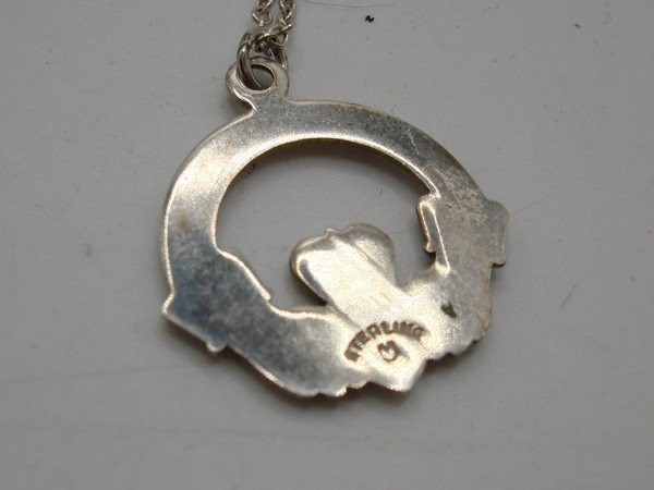 Vintage Irish Claddagh Sterling Silver Pendant Necklace - Authentic & Detailed