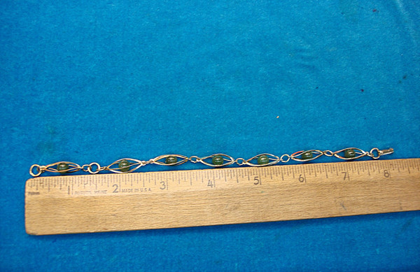 Vintage Gold Tone Bracelet with Green Stones - Estate Find, 8