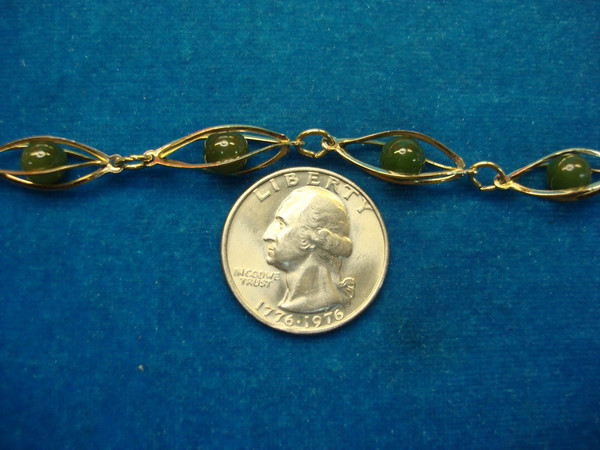 Vintage Gold Tone Bracelet with Green Stones - Estate Find, 8
