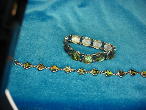 Vintage Silver Tone Bracelets Set with Abalone Inlay - Estate Jewelry