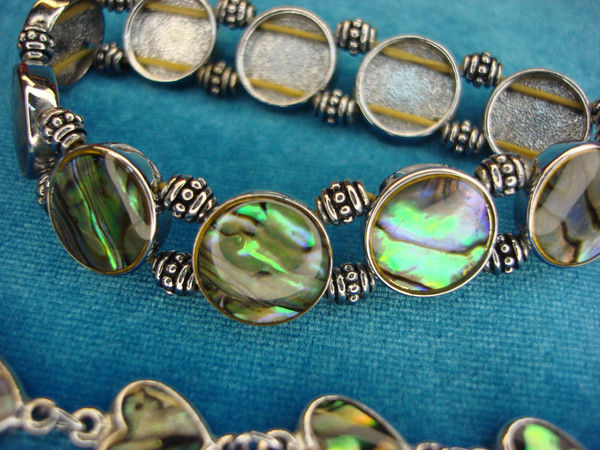 Vintage Silver Tone Bracelets Set with Abalone Inlay - Estate Jewelry