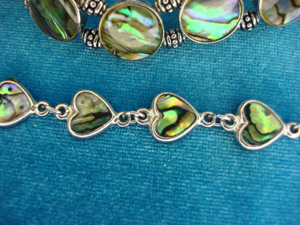 Vintage Silver Tone Bracelets Set with Abalone Inlay - Estate Jewelry