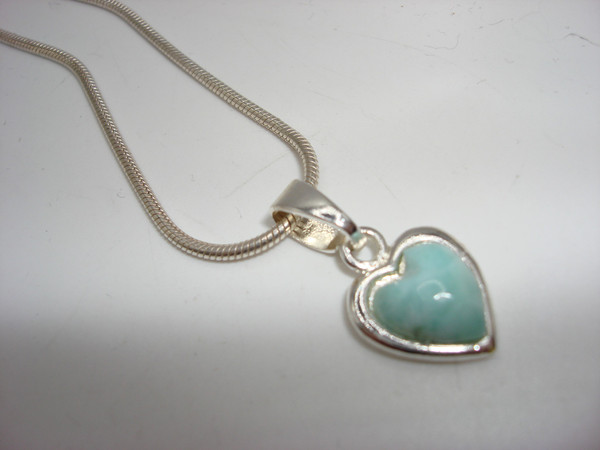 Sterling Silver Larimar Heart Pendant Necklace | Italian 925 | Gift for Her