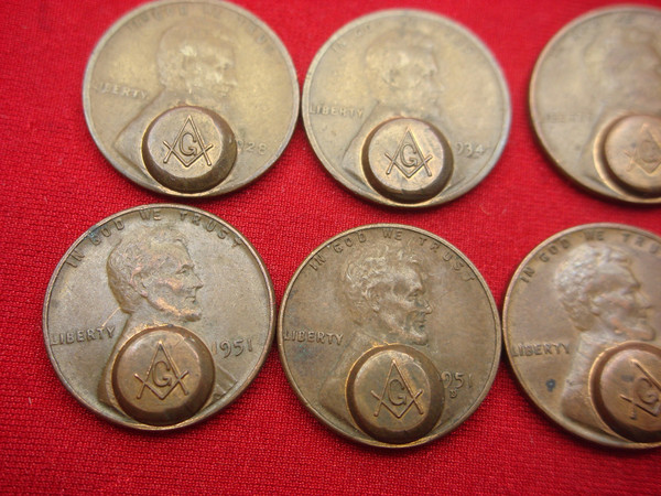 10 Lincoln Wheat Cents with Masonic Stamp - Unique Dates & Mint Marks