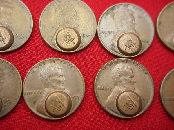 10 Lincoln Wheat Cents with Masonic Stamp - Unique Dates & Mint Marks