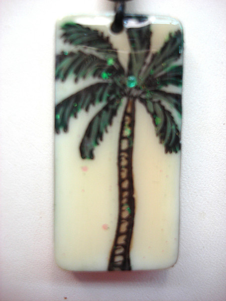 Artisan Palm Tree Jewelry Set on Gaming Tiles - Sterling Silver Earrings & Necklace