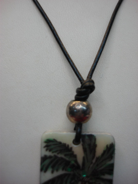 Artisan Palm Tree Jewelry Set on Gaming Tiles - Sterling Silver Earrings & Necklace