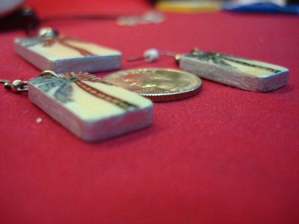 Artisan Palm Tree Jewelry Set on Gaming Tiles - Sterling Silver Earrings & Necklace