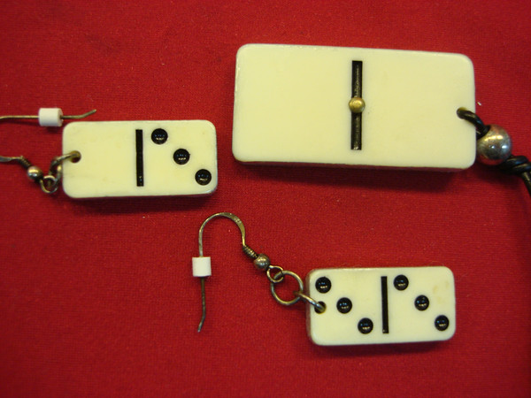 Artisan Palm Tree Jewelry Set on Gaming Tiles - Sterling Silver Earrings & Necklace