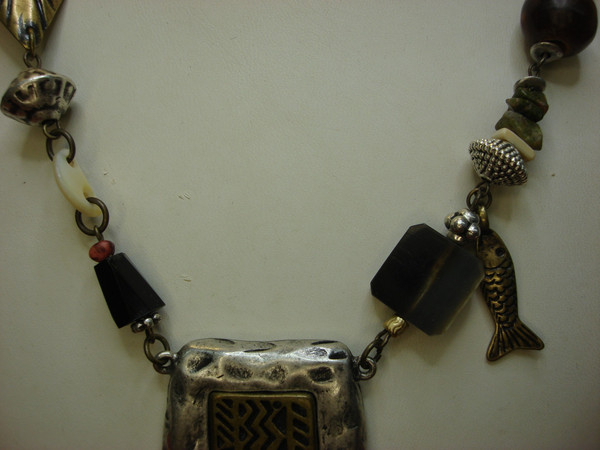 Preowned Chico's Signed Statement Necklace with Unique Objects (17-20 inches)