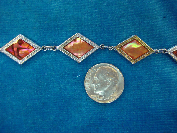 Multi-Color Shell Inset Silver Tone Bracelet - 7.5 Inch (Pre-Owned, Excellent Condition)