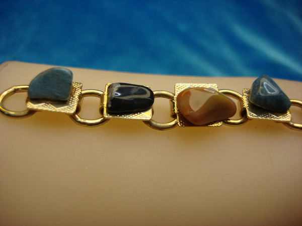Gold Tone Bracelet with 11 Natural Gemstones - 7 Inch Multicolor Stacking Bracelet