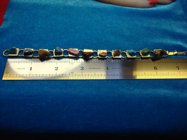 Gold Tone Bracelet with 11 Natural Gemstones - 7 Inch Multicolor Stacking Bracelet
