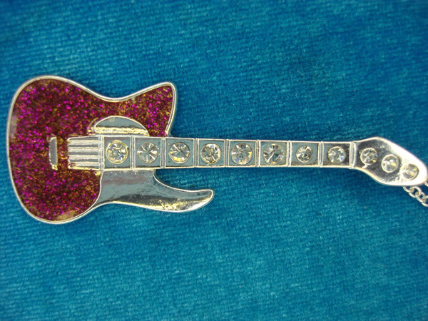 Official Disney Hannah Montana Silver Tone Guitar Necklace - Glitter & Diamonds