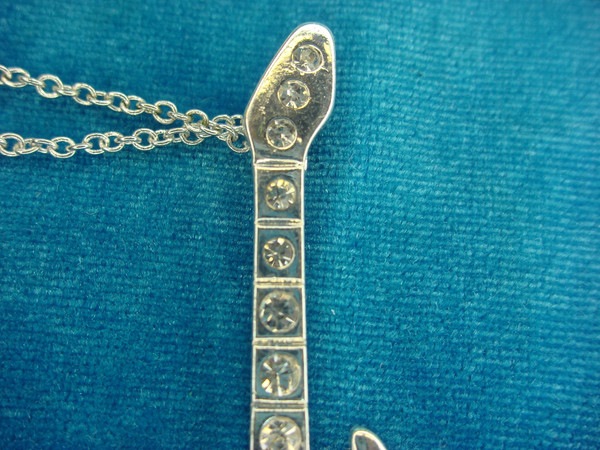 Official Disney Hannah Montana Silver Tone Guitar Necklace - Glitter & Diamonds