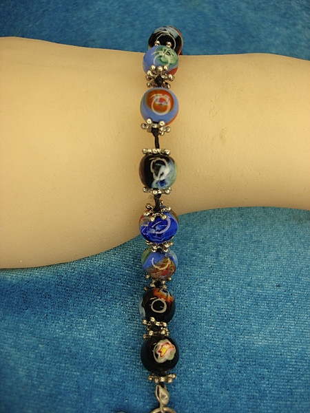 Murano Glass Millefiori Bead Bracelet - 8 Inch, Pre-Owned, Authentic Italian Craftsmanship