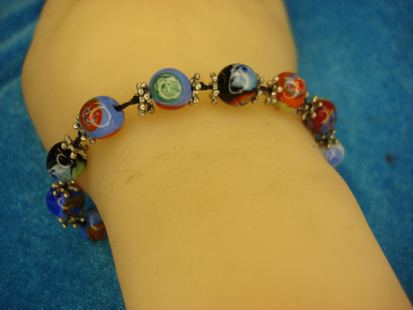Murano Glass Millefiori Bead Bracelet - 8 Inch, Pre-Owned, Authentic Italian Craftsmanship