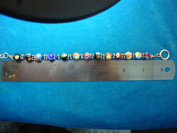 Murano Glass Millefiori Bead Bracelet - 8 Inch, Pre-Owned, Authentic Italian Craftsmanship