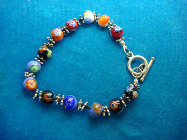 Murano Glass Millefiori Bead Bracelet - 8 Inch, Pre-Owned, Authentic Italian Craftsmanship