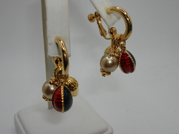 Vintage Joan Rivers Faberge Egg Necklace & Earrings Set | Estate Jewelry | 10 Eggs, Heart Charm, Gold-Tone