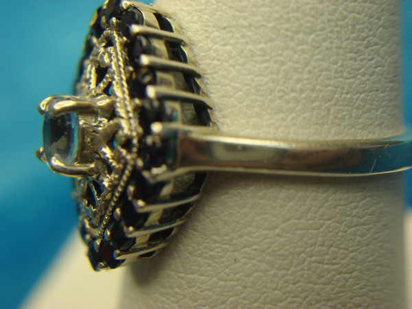 Vintage Style Sterling Silver Aqua & Topaz Ring - Size 8