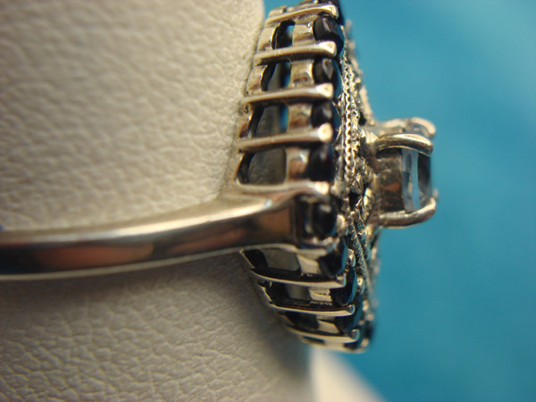 Vintage Style Sterling Silver Aqua & Topaz Ring - Size 8