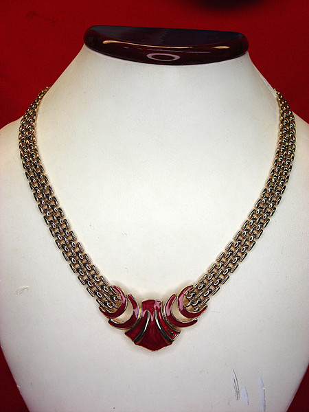 Gold Tone Choker Necklace Set - Enamel & Faux Pearl, 2 Piece Lot