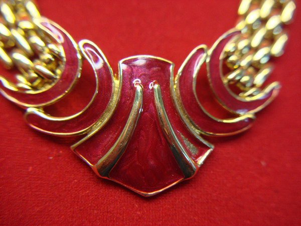 Gold Tone Choker Necklace Set - Enamel & Faux Pearl, 2 Piece Lot