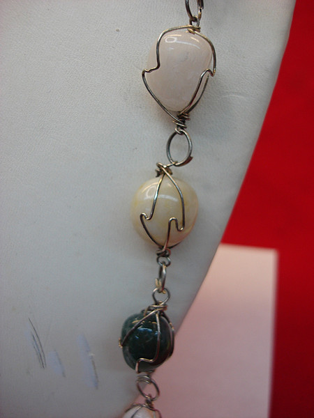 30 Inch Natural Stone Cage Necklace - Unique Tumbled Stones