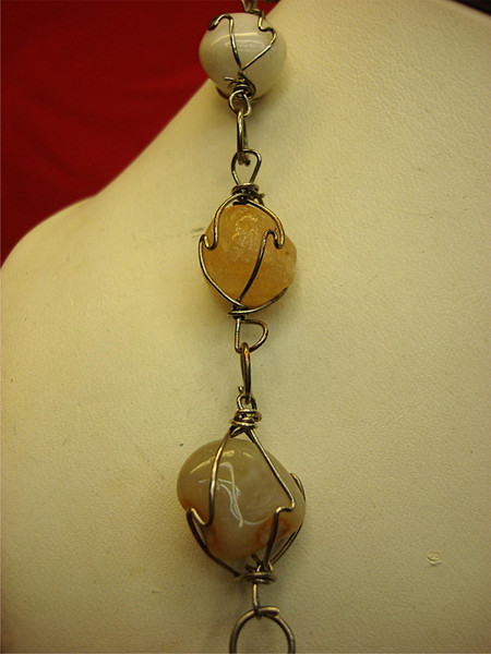 30 Inch Natural Stone Cage Necklace - Unique Tumbled Stones