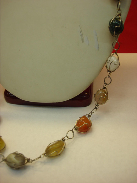 30 Inch Natural Stone Cage Necklace - Unique Tumbled Stones