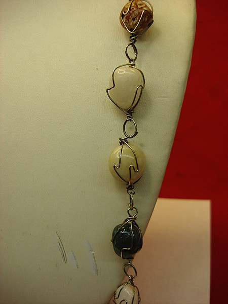 30 Inch Natural Stone Cage Necklace - Unique Tumbled Stones