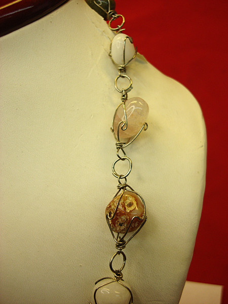 30 Inch Natural Stone Cage Necklace - Unique Tumbled Stones