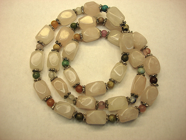 Natural Quartz & Colorful Bead Necklace - 28 Inch Statement Piece