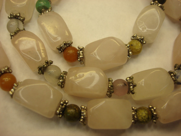 Natural Quartz & Colorful Bead Necklace - 28 Inch Statement Piece