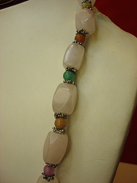 Natural Quartz & Colorful Bead Necklace - 28 Inch Statement Piece