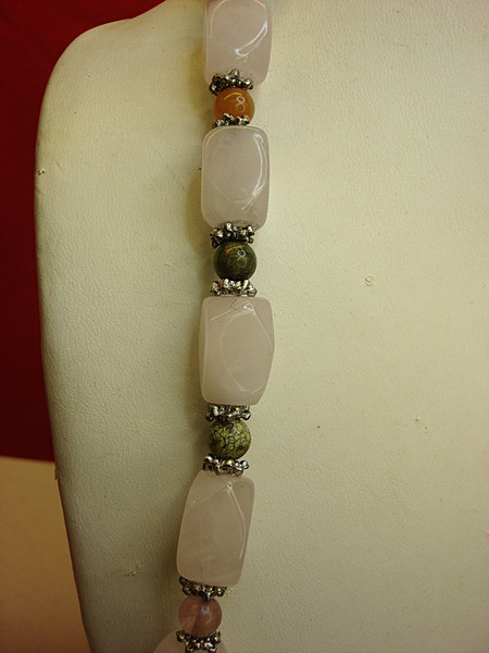 Natural Quartz & Colorful Bead Necklace - 28 Inch Statement Piece
