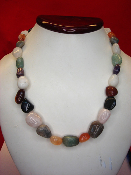 Unique 18 Inch Tumbled Natural Stone Necklace - Variety of Shapes & Sizes