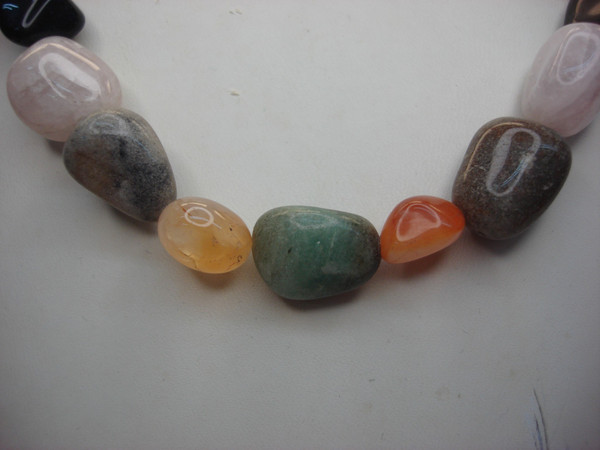 Unique 18 Inch Tumbled Natural Stone Necklace - Variety of Shapes & Sizes