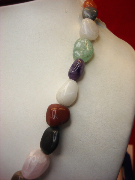 Unique 18 Inch Tumbled Natural Stone Necklace - Variety of Shapes & Sizes
