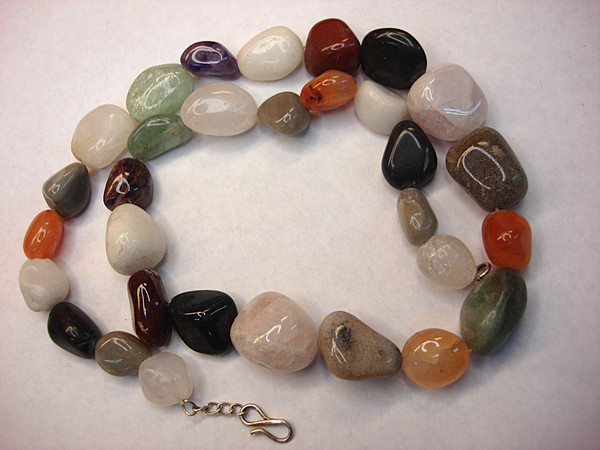 Unique 18 Inch Tumbled Natural Stone Necklace - Variety of Shapes & Sizes