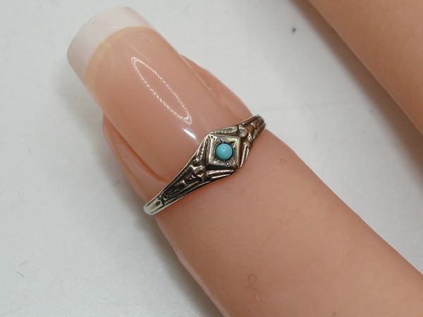 Vintage Art Nouveau 10K Gold & Turquoise Baby Ring | Rare Find