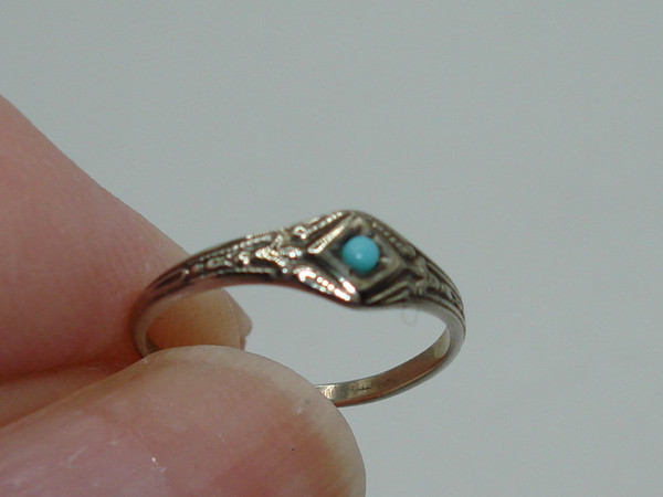 Vintage Art Nouveau 10K Gold & Turquoise Baby Ring | Rare Find