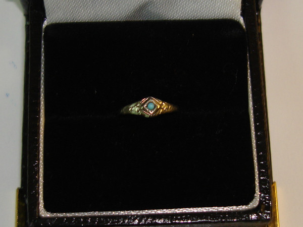 Vintage Art Nouveau 10K Gold & Turquoise Baby Ring | Rare Find