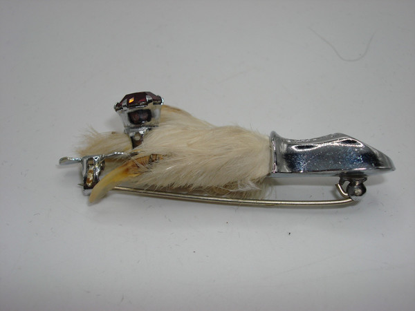 Vintage Celtic Grouse Foot Brooch | Silver & Amethyst Glass, 2 Carat Gemstone 