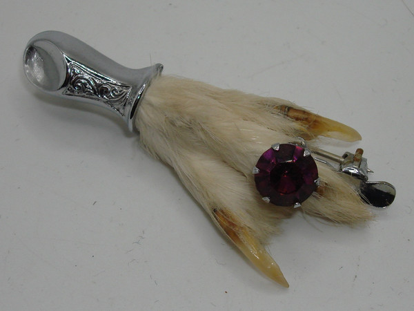 Vintage Celtic Grouse Foot Brooch | Silver & Amethyst Glass, 2 Carat Gemstone 