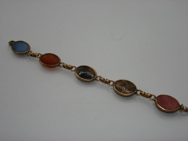 Vintage 12K Gold Filled Scarab Bracelet | Five Genuine Gemstone Beetles - 6.5