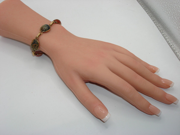 Vintage 12K Gold Filled Scarab Bracelet | Five Genuine Gemstone Beetles - 6.5